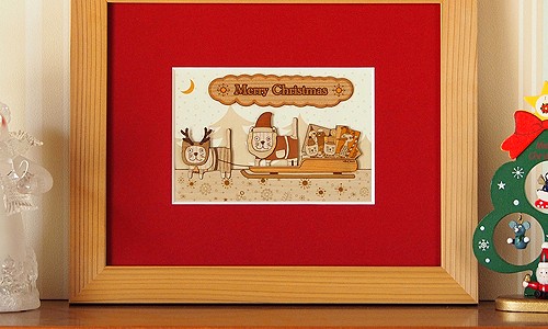 木はり絵「クリスマスキャット」